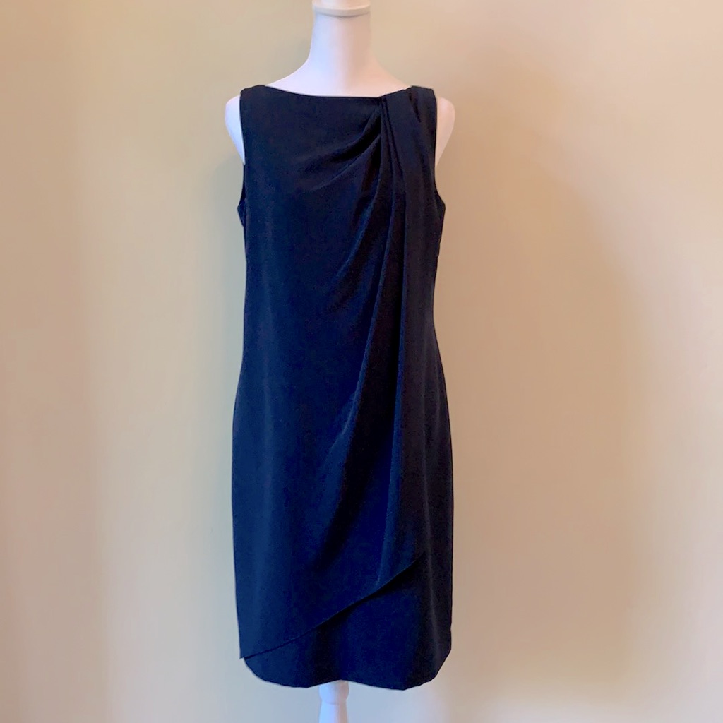 Ralph Lauren Sheath Dress. Nwt. Size 6. Elegant Drape Detailing. Ink(Navy Blue)
